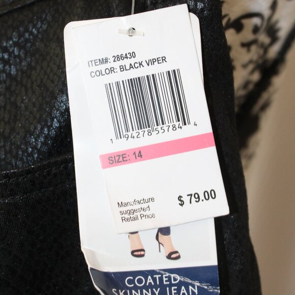 BIG SALE JEANS Seven7 Coated Skinny Faux Leather Black Viper Size 14 30” NWT's - Picture 10 of 16